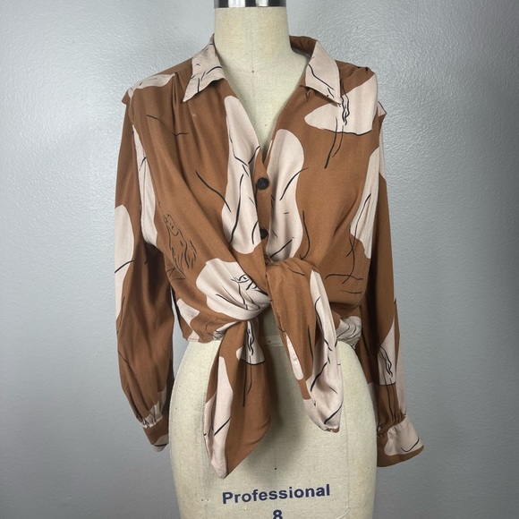 Zara Brown Face Geometric Crop Top Tie Size Medium - Picture 1 of 7